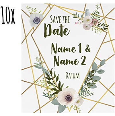 Herz & Heim® Kühlschrankmagnete 10 Stück - Save the Date - Bedruckt mit Namen und Datum Floral