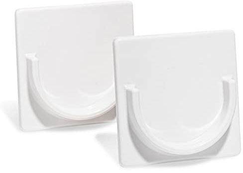 ADHERION Adhesive Shower Rod Holders | No Drill, No Screw Wall Mount | Stick On Shower Bar Holder | White 2 Pack | Fits Rods Up to 2.75 | ABS Plastic, Painted Finish