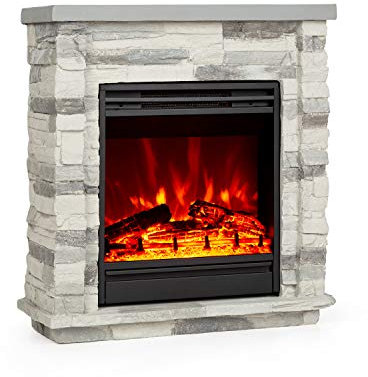 Klarstein Cheminée Electrique, Chauffage Electrique de 1800W, Cheminee avec Effet Flamme en LED et Bûches en Bois, Télécommande, Programmable, Minuterie, Contrôle Automatique de la Température