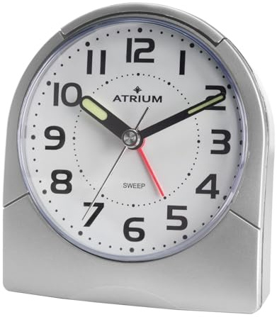 Atrium Klassischer Wecker Analog Quarz ohne Ticken mit Licht und Snooze Leuchtzeiger Silber grau A218-19