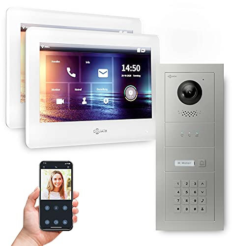 Goliath Hybrid | 2-Draht Bus | Full-HD Video Türsprechanlage | App | 1-Fam | 2 x Full-Touchscreen 7 | Aluminium Unterputz Türstation | + Codeschloss | 180° Ultra-Weitwinkel | AV-BUS-533