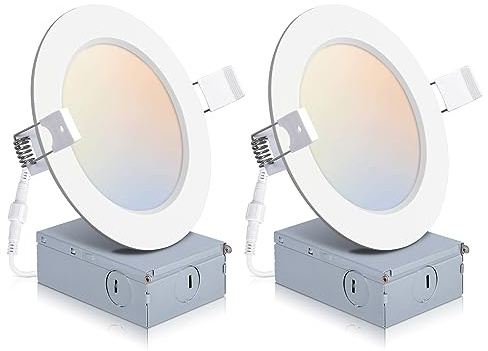 POWERASIA 2 Pack Recessed Lighting 4 Inch with Junction Box, 2700K/3000K/4000K/5000K/6000K Dimmable Flush Mount Ceiling Light, 9W 850lm Canless Recessed Lighting-ETL and Energy Star Certified