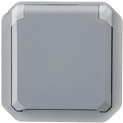 LEGRAND - Prise Etanche IP55 avec Terre Plexo - Prise 2P+T 16A avec Volet - À Compléter avec une Plaque de Finition ou un Boîtier Plexo - Fabriqué En France - Gris