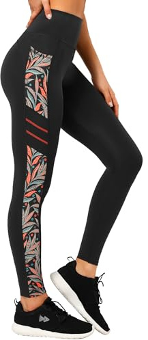 Yvette Printed Leggings Damen Sport mit Taschen high Waist | Blickdicht Sporthose,lang,Lauf Fitness Alltag