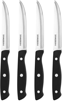 Farberware Triple-Riveted 4-Piece Steak Knife Set, High-Carbon Stainless Steel, Razor-Sharp Knives, Kitchen Knives, Set of 4, Black