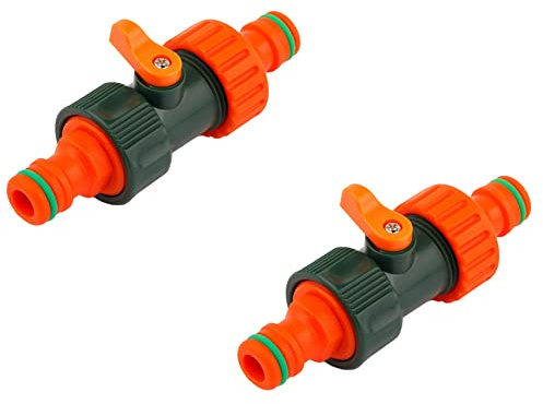 Mivos 2 x Schnellverbinder mit Absperrventil zum Anschluss von Gartenschläuchen - Wasserschlauch Schnellkupplung - Schlauchverbinder zum Regulieren oder Absperren von Wasser