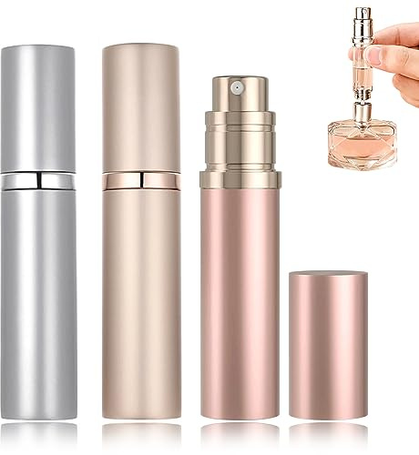 POTWPOT Atomizer - 3 Pack Leakproof Perfume Spray Bottles Refillable for Purse, Pocket or Luggage (Golden & Pink & Silver)