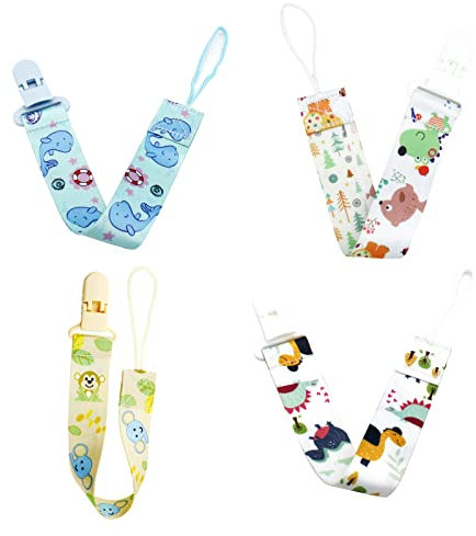 Schnullerband, Schnullerketten, Baby Schnullerkette, Schnullerclip, Schnullerkette Clip, Schnullerband mit Clip, für Baby Junge und Mädchen, 4 Stück
