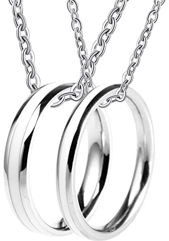 Bishilin Paar Halskette Edelstahl, Partnerkette mit Charms Anhänger Ring Schmal Pärchen Ketten für Sie und Ihn
