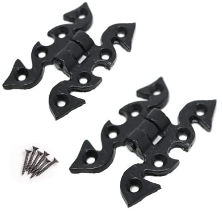 Black Butterfly Hinges with Rustic Ornate Design 45mm Antique Cast Iron Fancy Cabinet Door Hinge with Matching Screw Decorative Hinges Door Furniture Pack of 2.