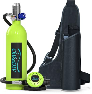 CHIKADIV 1L Mini Tauchflasche Mit 10 Bis 20 Minuten Tragbare Tauchen Sauerstofftank Taucher Set Für Tauchübungen oder als Ersatzflasche A Green