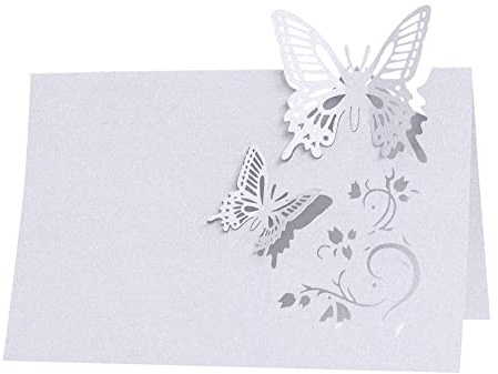 Slakerbe Tarjetas de Lugar 50 PCS Tarjetas Mesa de Mariposa Hueca Tarjeta de Nombre Tarjeta de Asiento en Blanco Decoración de Mesa para Bodas Banquetes Cenas Fiestas y Festivales Blanco