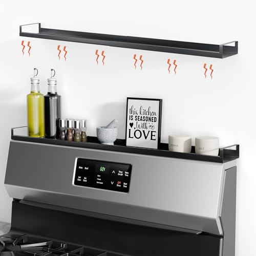 Bumusty 4X Strong Magnetic, 30 Adjustable Oven Shelf Spice Rack Over the Stove, Seasoning Organizer Kitchen Shelves, Matte Black