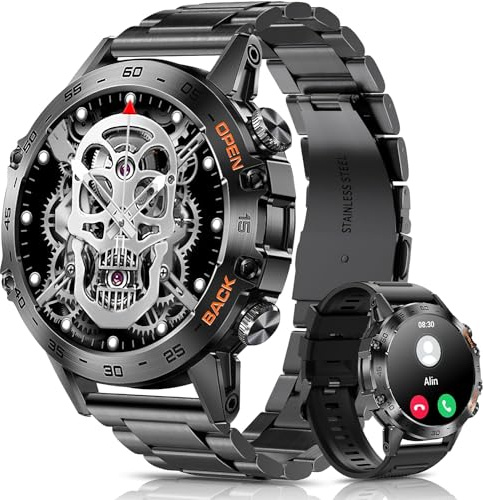 PODOEIL Herren Smartwatch Mit Metallarmband, 1,39 Zoll HD Robuste Militär Smart Watch Mit Herzfrequenz, Blutdruck, Schlafüberwachung Für Android Ios Samsung, 100+ Sportmodi Sportuhr