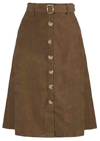 Allegra K Womens High Waist Button Front A-Line Belted Corduroy Midi Skirt Medium Coffee
