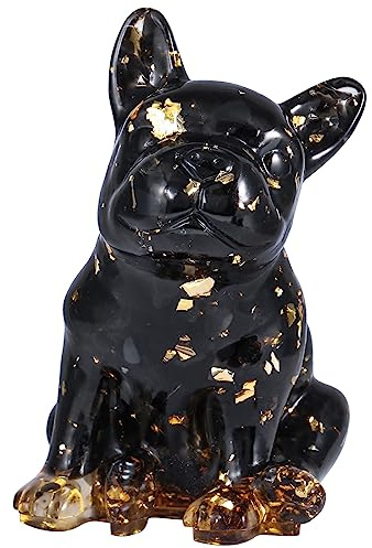 Nupuyai 7,5 cm Französische Bulldogge Figur Deko Edelstein Hund Statue | Obsidian Stein Bulldogge Edelstein Figur, Welpe Haustier Glücksbringer, Steinfigur kleine Deko für Wohnen Büro Auto