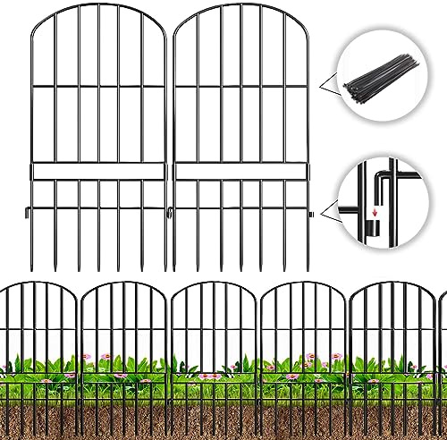 Adavin Animal Barrier Garden Fence,10 Pack Black 12''L x 25 H no dig Fence, Underground dig Protection for Dog Rabbits Rustproof Metal Wire Panel Border, 10 ft Ground Stakes for Outdoor Patio