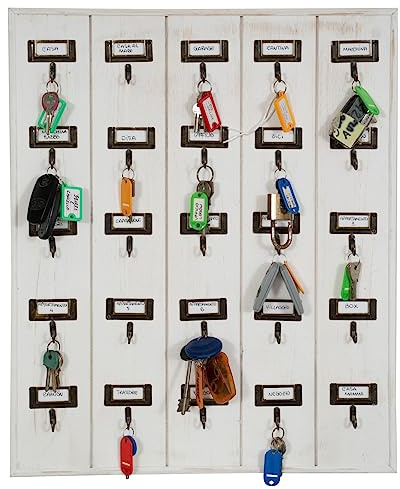 Biscottini Porta Chiavi da Muro 25 Ganci in Legno L50xPR5xH60,5 cm - Appendi Chiavi a Muro - Bacheca appendichiavi - Portachiavi da Parete per ingressi