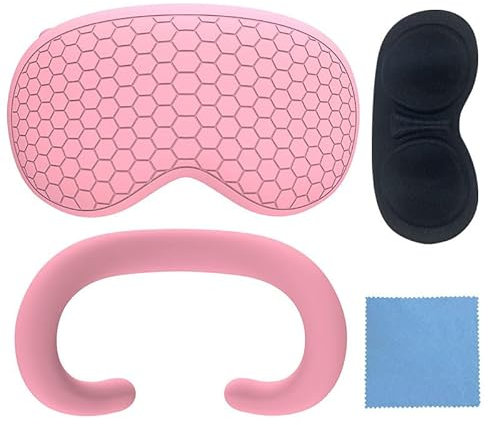Schutzabdeckungsset für Vision Pro, Silikon-Gesichtsschnittstellenabdeckung + VR-Schutzhülle+Linsenstaubabdeckung +Brillenputztuch (Rosa)