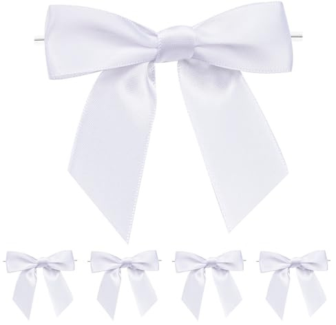jijAcraft Weiß Kleine Schleifen Selbstklebend: Dekoschleifen mit Draht für Hochzeit 9×8.5cm Fertige Geschenk Schleife 50 Stück Satinschleifen für Basteln Ästen