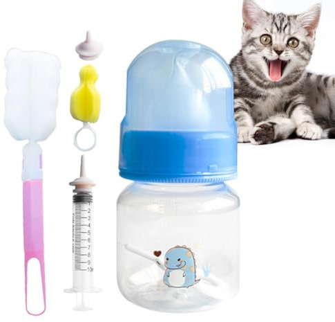6 Stück Haustier Babyflasche Kit, 60 ml Haustiere Aufzuchtflasche Kleintiere Haustierflasche mit Reinigungsbürste und Ersatznippeln Kätzchen-Flaschen-Set mit Spritzen