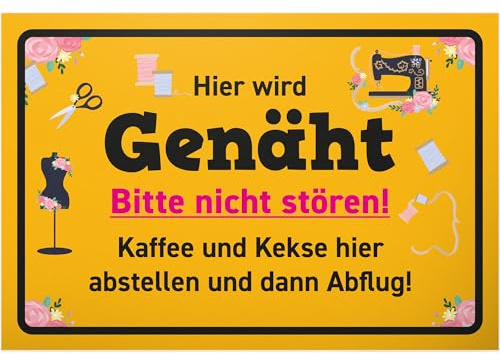 DankeDir! Hier wird genäht - Kunststoff Schild 30 x 20 cm - Partydeko Nähen Geburtstagskarte Geschenkidee - Frauen Nähzimmer Nähmaschine Freundin Geburtstagsgeschenk Geschenk Geburtstag