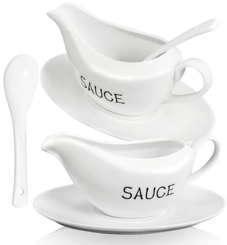 1 Sets Thanksgiving Gravy Boat Ceramic Sauce Boat 16OZ with Plates and Spoon for Salad Dressings, Creamer, Broth, Black Pepper Used at Weddings Parties Thanksgiving or Daily Use