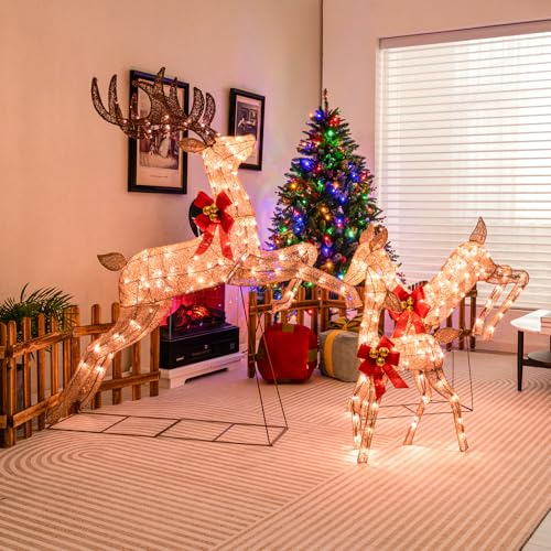 SOARS 3er Set LED Rentier Familie Outdoor, Weihnachtsdeko mit 255 warmweißen Lichtern, Rentier beleuchtet außen groß, Weihnachtsfigur, Weihnachtsbeleuchtung Weihnachtsdekoration XL