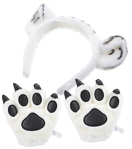 WATIIFUFU 1satz Tierische Pfoten Handschuhe Flauschige Winterhandschuhe Mit Kopfband Tiger Für Cosplay Kostümpartys Und Festtagsdekoration Hochwertiges Plüschmaterial Niedliches Design