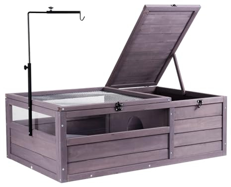 VEVOR Casa para Tortugas Hábitat de Tortugas Interior Exterior Caseta de Madera para Tortugas con Soporte de Iluminación Colgante para Reptiles, Animales Pequeños, Lagarto, Serpiente, 96,5x61x33 cm