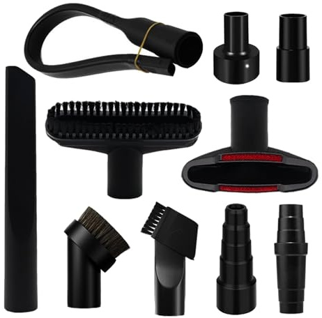 Alrens 10 PCS Universal Vacuum Attachments & Brushes Kit for Shop Vac Accessories & Household Cleaning, 1-1/4 Vacuum Accessories with 4 Vacuum Hose Adapters & Flexible Crevice Tool