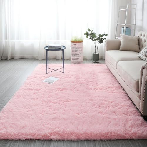 XUEDNGM Teppich Wohnzimmer Plüsch Teppich 100 x 140 cm Waschbar Flauschig Weich rutschfest Moderne Deko Hochflor Waschbarer Teppich rutschfest Fellteppich für Wohnzimmer, Schlafzimmer, Rosa