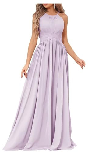 Vestidos de dama de honor para mujer, plisados, acampanados, de gasa, largo y formal, Lila, 36