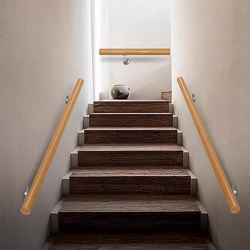 Kit de pasamanos de madera redondo de 4,2 m, barandilla auxiliar para interiores, para porche, patio, garaje, decoración del hogar, fácil instalación y diseño duradero