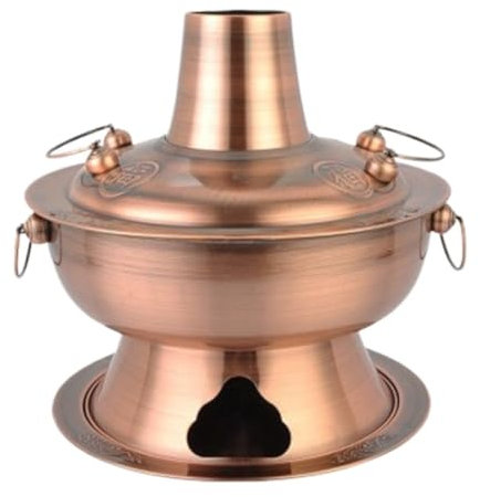 Fondue Olla Hot Pot Olla Caliente De Carbón Tradicional China, Olla De Sopa Calentada Con Carbón De Acero Inoxidable, Herramientas De Cocina Fondue Queso(Red copper,34cm)