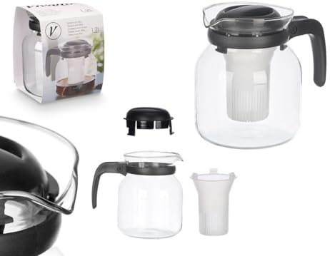 Teiera in vetro grande - per preparare tè a foglie, erbe, frutta, infusi caldi o freddi | Custodia filtro in acciaio inox - vetro resistente al calore (M - 1,2 l)