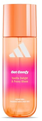 adidas Vibes Get Comfy Fragrance Hair & Body Mist, Ambery Fragrance with Notes of Vanilla Delight & Peony Bloom, Mood-Boosting, For Any Occasion, 236ml