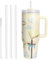 WALLFID Vaso Térmico de 40oz de Acero Inoxidable con Aislamiento al Vacío, Tapa, 3 Pajitas y 1 Cepillo para Pajitas, para Bebidas Calientes/Frías, Ideal para Café, Té, Batidos y Más(Cáliz celestial)