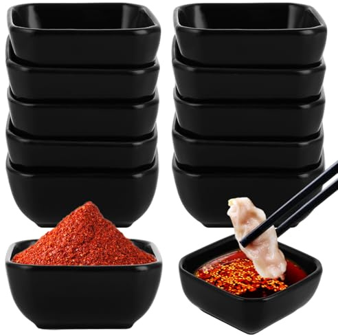 YAYODS 12 Stück Kleine Dip Schälchen Keramik - 3 oz Schwarz Dipschalen Dip Schalen - Sushi Sojasauce Schälchen - Kleine Schüsseln als Saucenschälchen, Snackschalen, Dessertschalen Porzellan