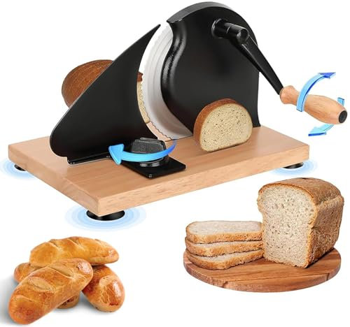 Cortadora De Pan Manual, Versátil Cortadora De Pan De Manivela, Rebanado Uniforme, Grosor De Corte Ajustable 0-0.8 In, Acero Inoxidable 304, Fácil De Limpiar, Diseño De Manivela, Electrodoméstico De C