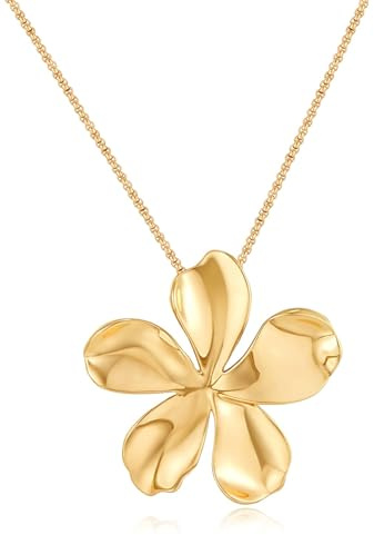 LILIE&WHITE Damen Halskette Gold Blume Design, Hypoallergen, Verblasst Nicht, Elegante Lange Kette für Stilvolle Outfits – Geschenkidee für Frauen