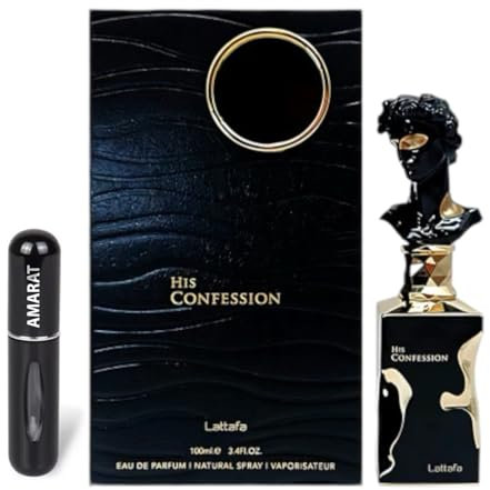 His Confession Original Eau De Parfum, arabisches Parfüm für Herren, langanhaltend, inkl. Zerstäuber, Noten von Vanille, Bernstein, Patschuli und Tonka Beans