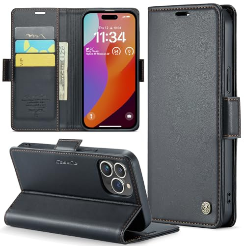 Rerzoiro Cover per iPhone 15 Pro Max Custodia Portafoglio [Blocco RFID] Premium Pelle PU Wallet Case Flip Libro con Porta Carte Slot Supporto Flip Case per iPhone 15 Pro Max, Nero