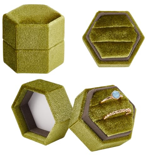 UNICRAFTALE 4.8x4.3x4.65cm 2 Stück Olivgrüne Sechseckige Samt Ringbox Form Einer Samt Ringaufbewahrungstasche Mit Druckknopf Tragbares Reise Schmucketui Für Frauen als Geschenk