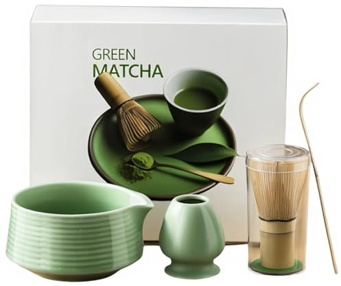 Matcha Set 4-Teiliges, Stylisches Macha Tea Set mit Matcha Besen,Matcha Schale, Chasen und Matcha Löffel-Grün Matcha Zubehör Ceremonial Grade Matcha Tee Set von Matcha Latte,Sirup,Kuchen