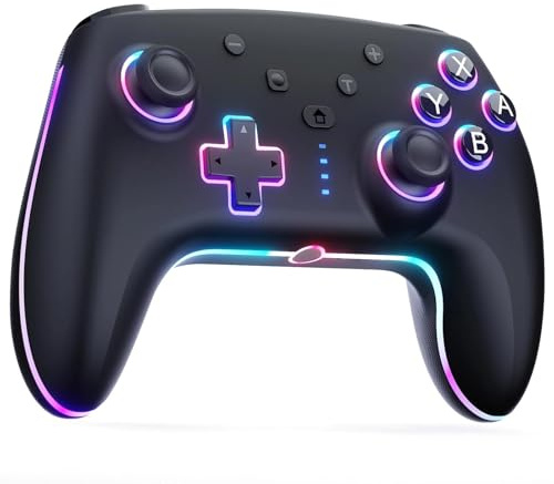 RivalPlay Mando para Switch, Mandos Inalámbrico para Switch 2 con Luz RGB, Función Macro, Vibración Ajustable, Turbo de 3 Velocidades, Negro