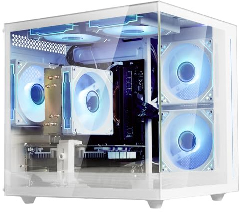 suevery Pre Built Gaming PC Ryzen 5 5500 3.6GHz,(6Core 12Threads Up to 4.2G),Radeon RX6500XT 4G,DDR4 16G Nvme 512G SSD,WiFi 6 Tower Desktop Computer for Home and Office