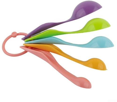 Eawfgtuw Juego de 5 cucharas medidoras con marcas de escala transparentes, cucharadita de plástico y tamaños de cucharada de 1 ml a 15 ml para hornear, cocinar y