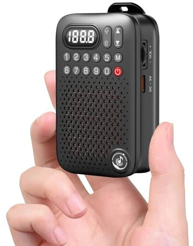 Radio FM Personal de Bolsillo Portátil con Altavoz Bluetooth, Mini Radio FM Digital de Sintonización con Clip Recargable Compatible con Tarjeta TF Temporizador de Sueño Grabación Altavoz de 5W