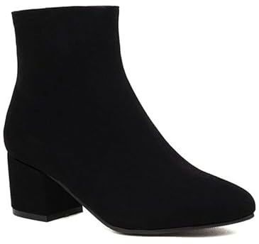 Générique Bottes À Cheville en Daim pour Femme Fermeture Éclair Latérale Bout Rond Talon Carré Épais Élégantes Confortables Antidérapantes pour Soirée Fête Décontracté